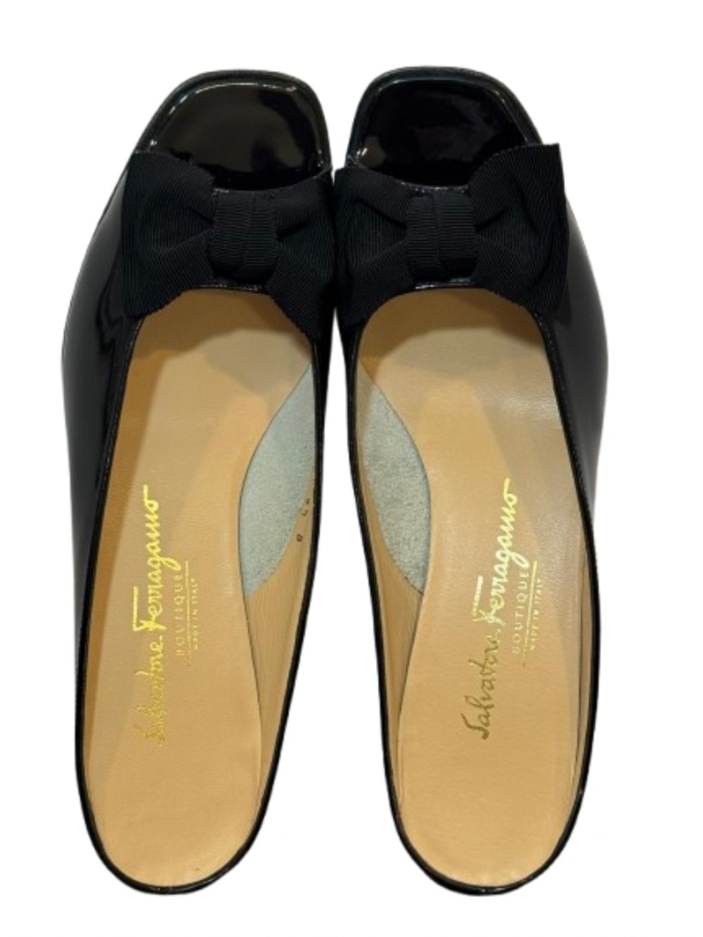Women's Size 9.5 Salvatore Ferragamo Botique Black Bow Peep Tow Slip on Sandal